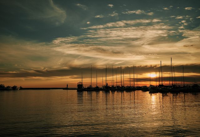 Beautiful bright sunset over the Lake Huron in Ontario at port Elgin