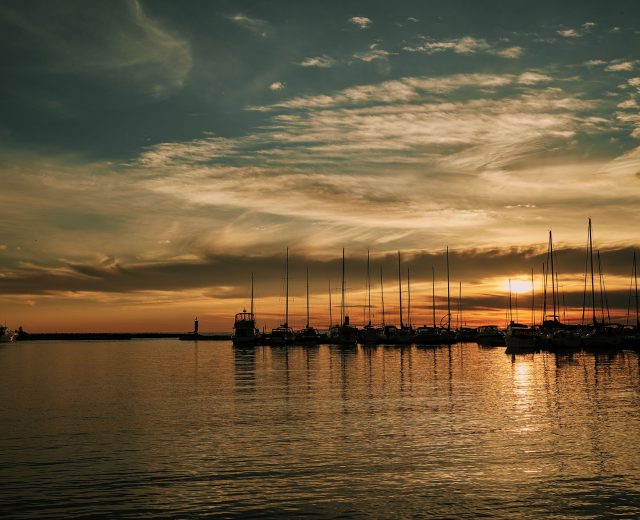 Beautiful bright sunset over the Lake Huron in Ontario at port Elgin